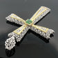 Vintage 18K Two-Tone Gold Natural Emerald Filigree Cross Pendant Italy Large