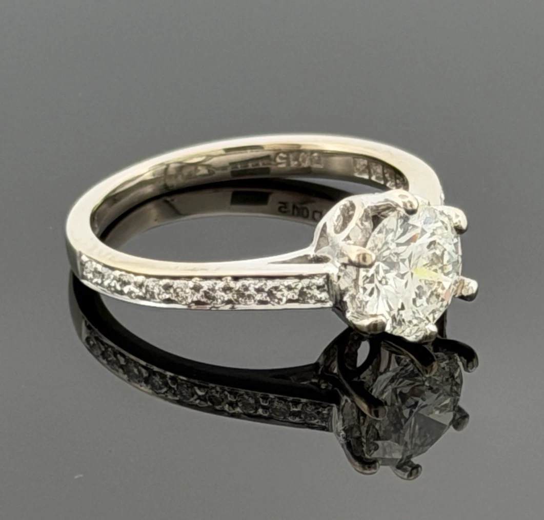 14K White Gold Engagement Ring GIA .96ct Round Natural Diamond SI1 I Size 4.75 by Devine & Co — close-up