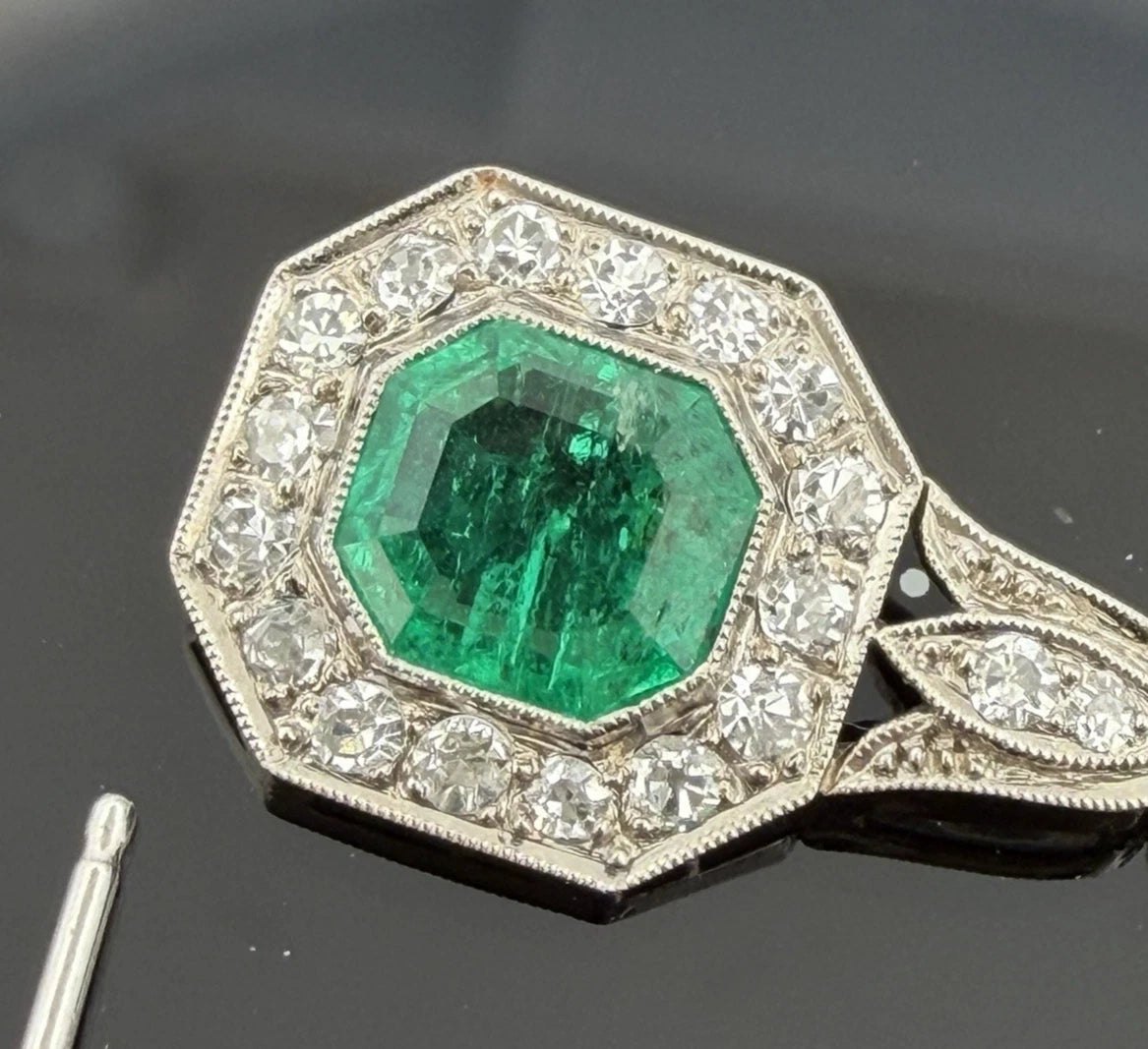 Colombian Emerald and Diamond Platinum Drop Earrings GIA Jewelry Report Certified, gallery detail