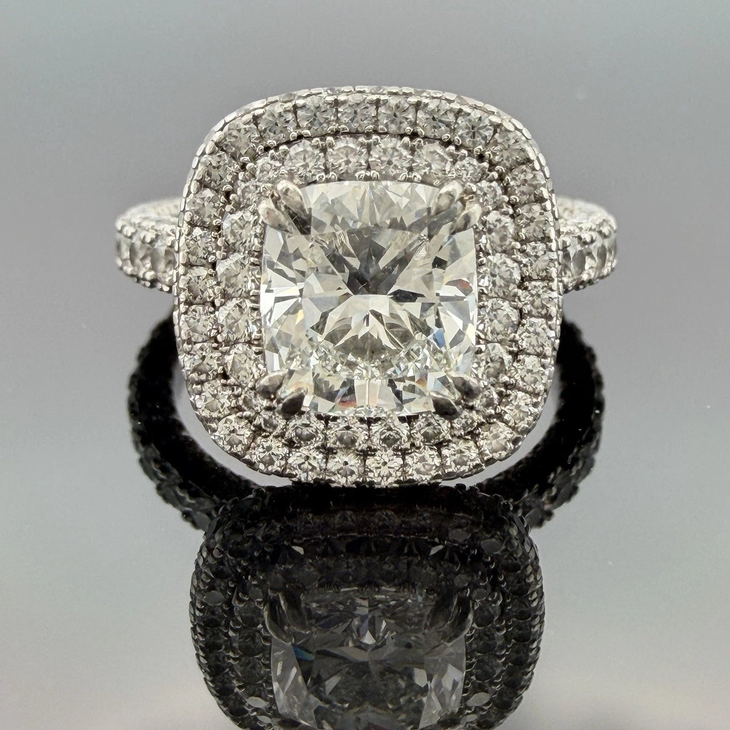 GIA Certified 1.90ct Natural Cushion Cut Diamond Double Halo Engagement Ring Plt