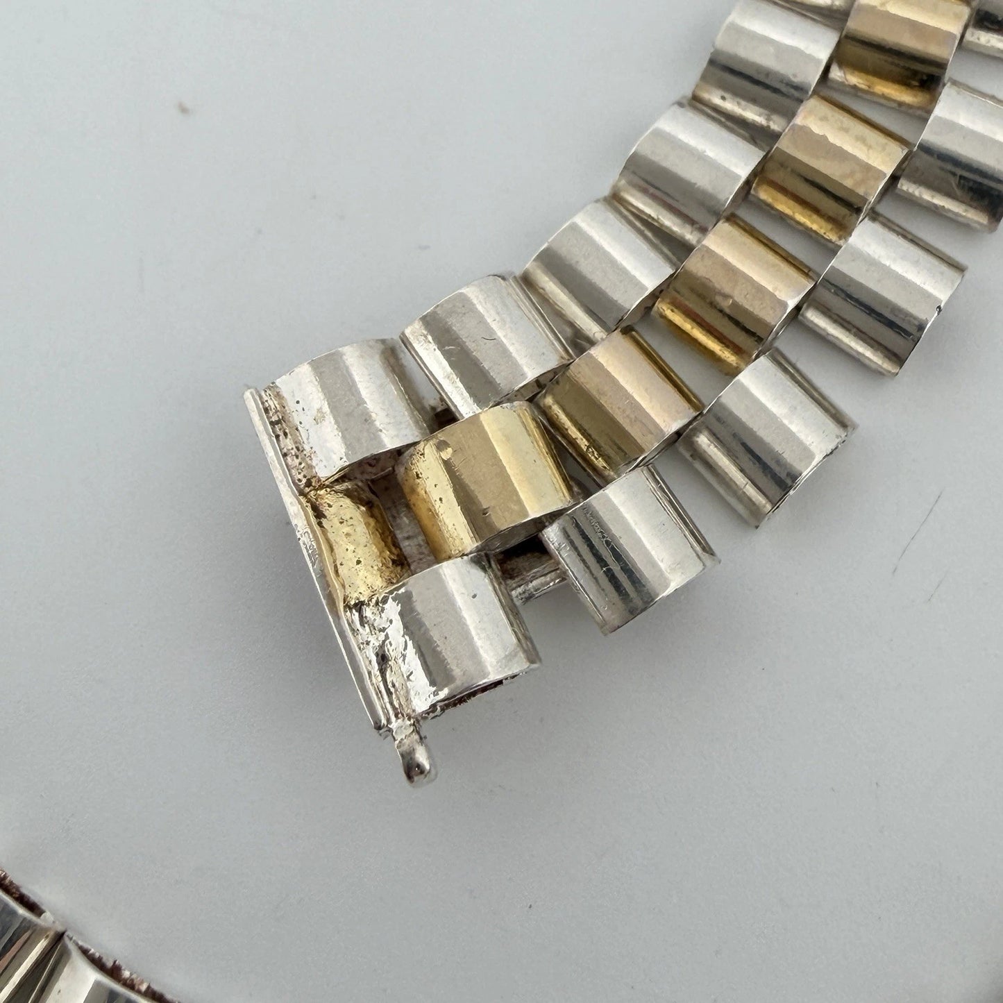 Sterling Silver Yellow Plated Watch Band Link Necklace 12mm Wide 17.5 Inches