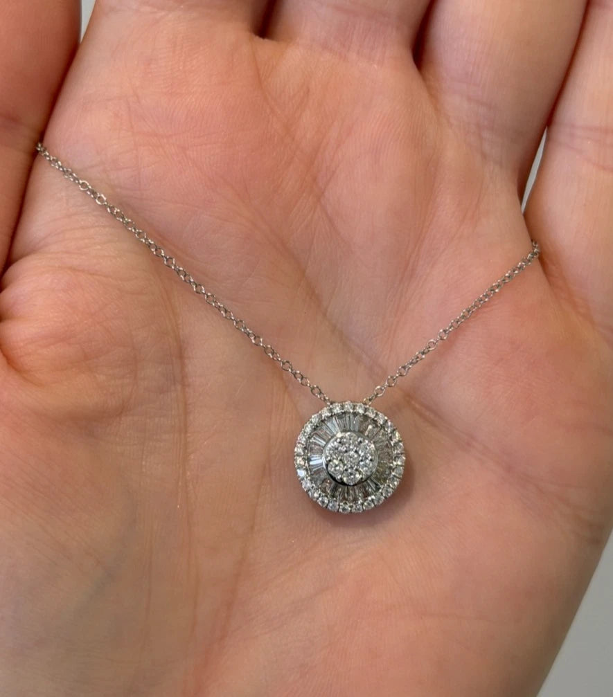 Graziela 18K White Gold Diamond Round Pizza Pendant Natural Diamonds 16" 0.75CTW by Devine & Co — close-up