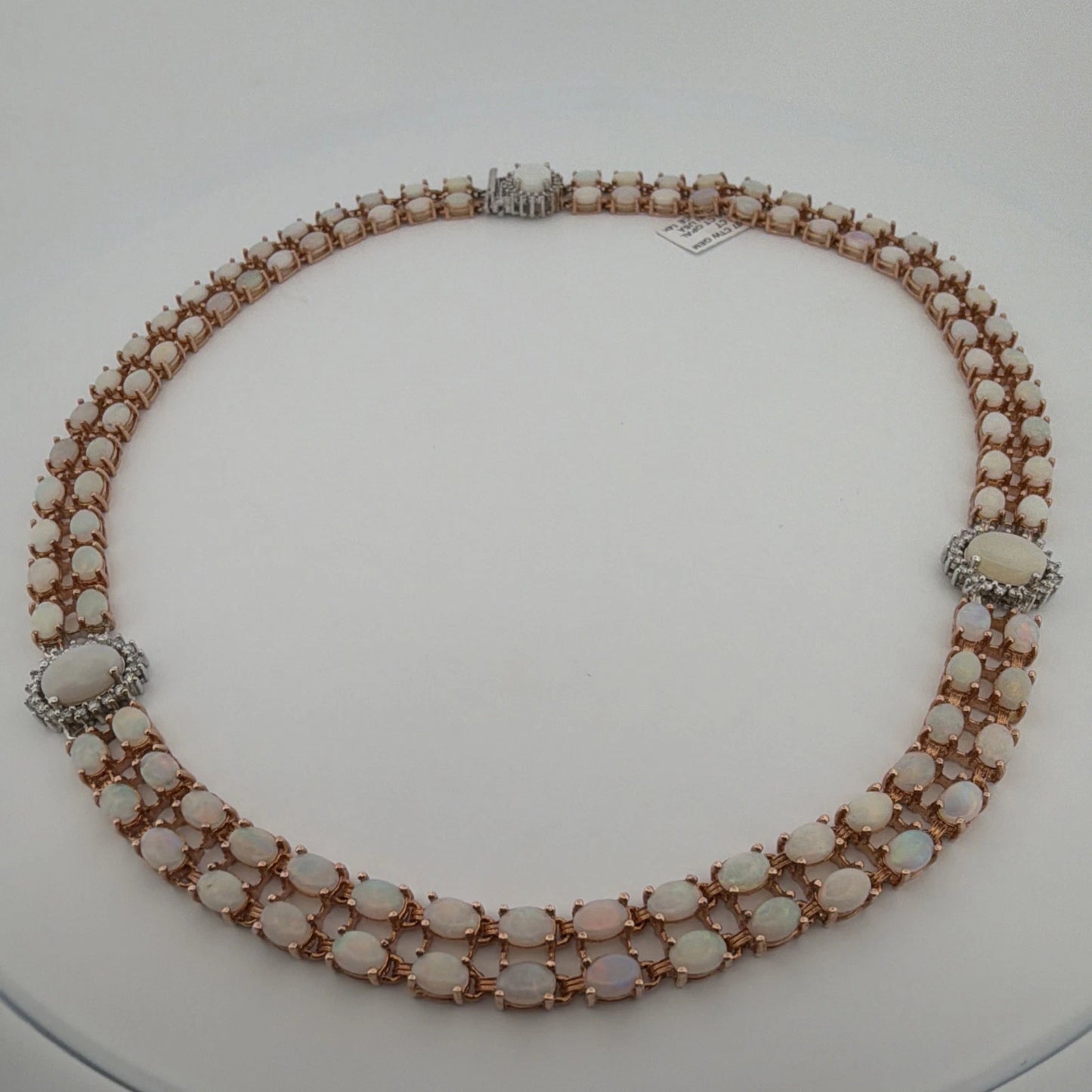 14K Rose & White Gold Opal Diamond Necklace 37.50CTW 55.98g NWT