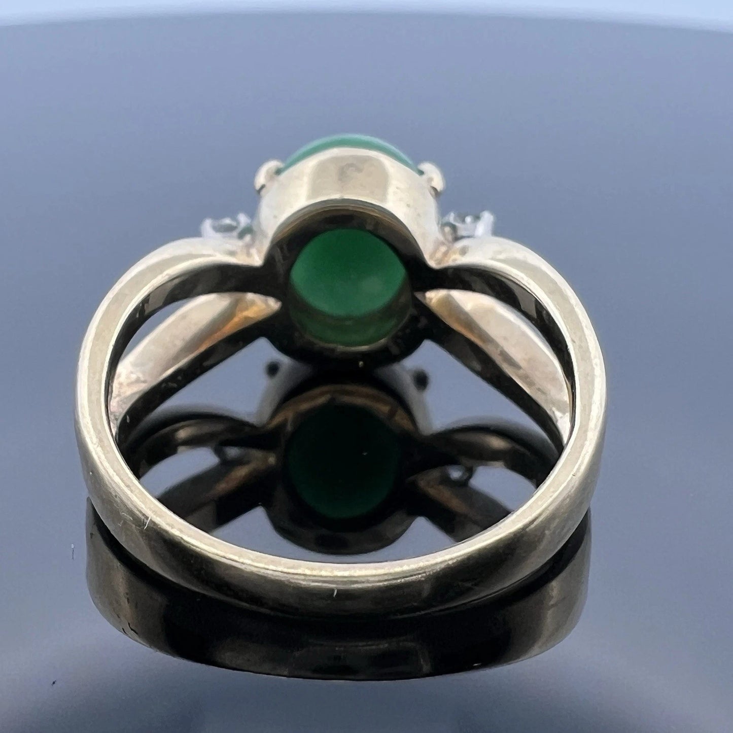 Estate 14K Yellow Gold Jadeite Jade Diamond Ring Oval Cabochon Size 6