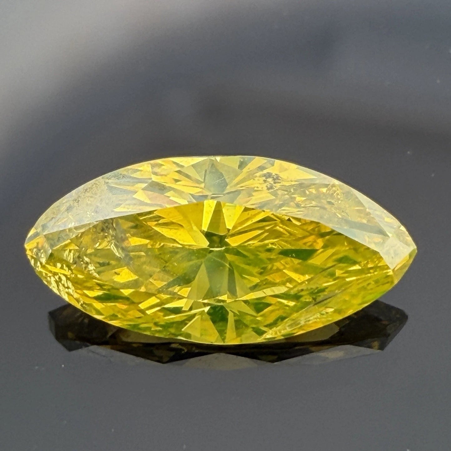 Loose GIA 1.33CT Fancy Vivid Greenish Yellow Diamond I2 Treated Marquise