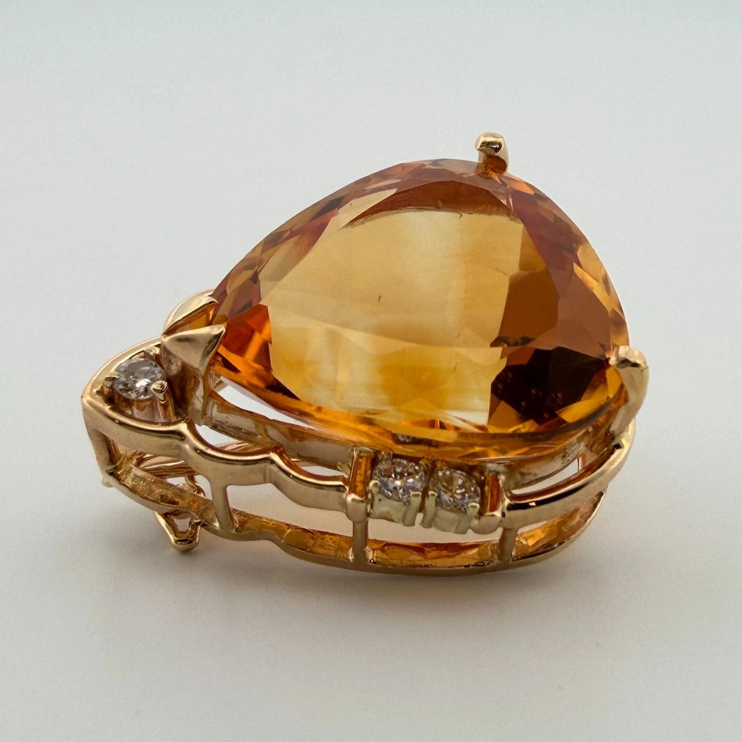 16.76ct Pear Citrine & Diamond Slide Pendant 14K Yellow Gold Estate