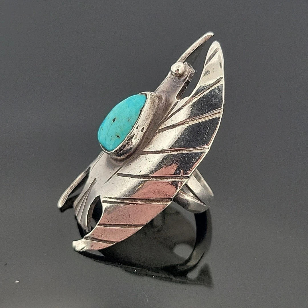 Vintage Sterling Silver Eagle Ring with Turquoise Size 7 by Devine & Co — profile view