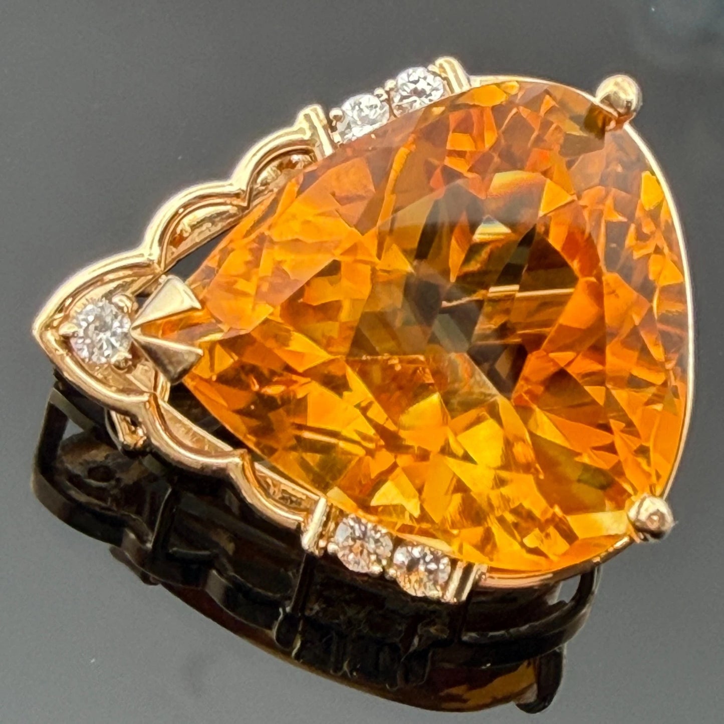 16.76ct Pear Citrine & Diamond Slide Pendant 14K Yellow Gold Estate