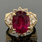 Natural Oval Rubellite Tourmaline Ring 6.90ct & 2CTW Diamonds 14K Yellow Sz 6.5 by Devine & Co — angled view