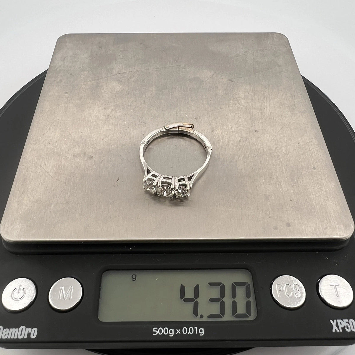 14K White Gold 3 Old European Cut Natural Diamond Ring Arthritic Shank Estate