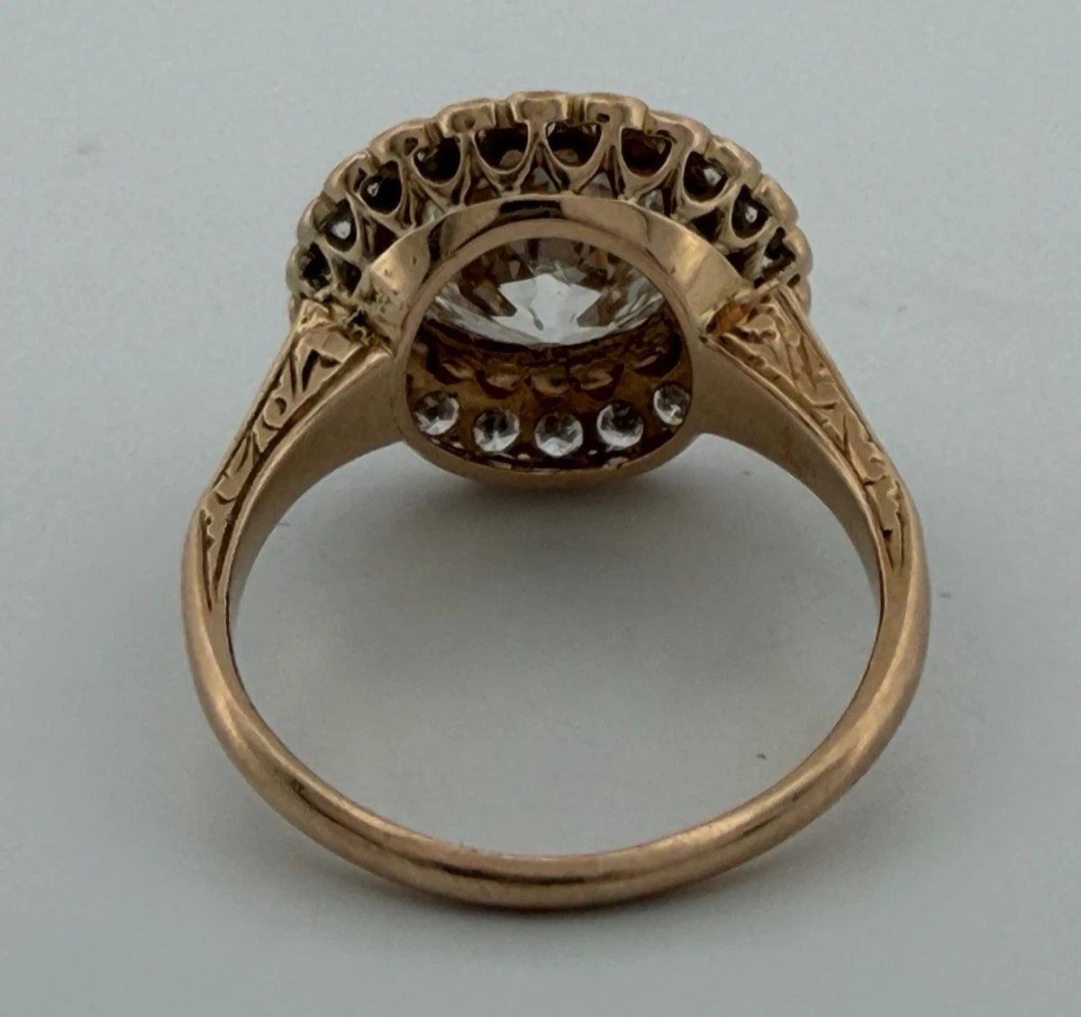 Vintage 3.00ctw Natural Diamond Circular Brilliant Halo Ring GIA Report 14K/15K, stone detail