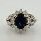 14K White Gold Natural Oval Blue Sapphire Diamond Halo Ring 6.3g Size 6.75