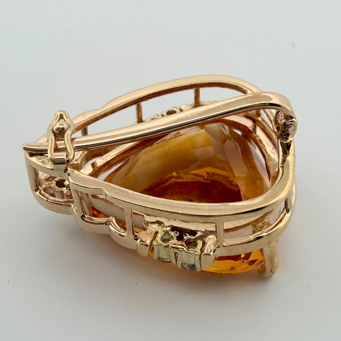 16.76ct Pear Citrine & Diamond Slide Pendant 14K Yellow Gold Estate