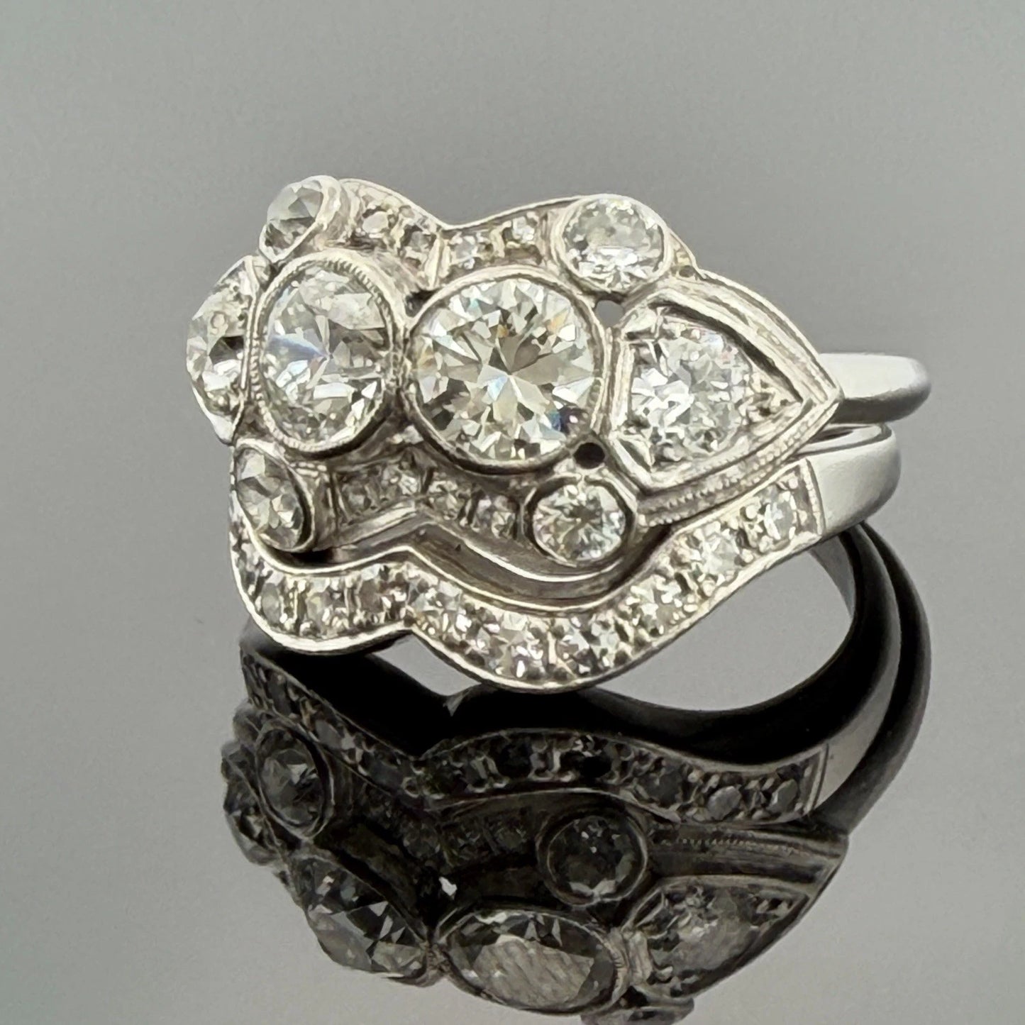 Antique Palladium Diamond Bridal Set OEC Transitional Cut Ring Size 8 1.90CTW