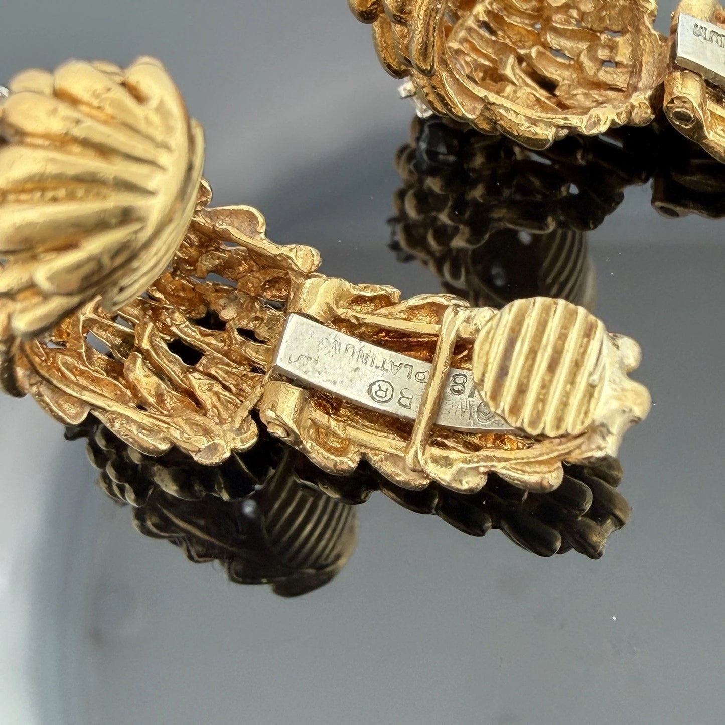 David Webb Signed 18K Gold Platinum Diamond Hoop Clip Earrings 18.68g