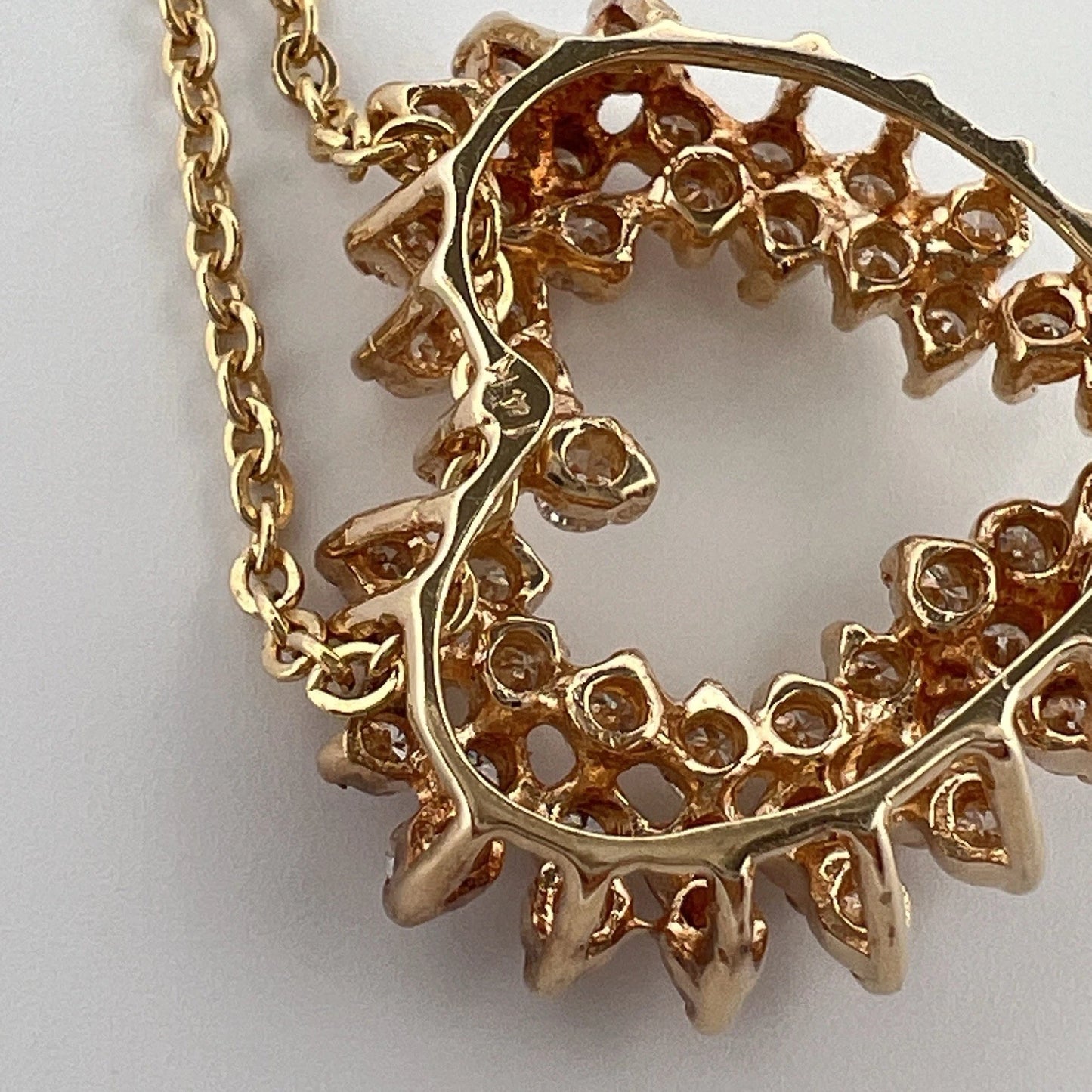 Vintage 14K Yellow Gold Diamond Open Heart Slide Pendant Necklace VS 1CTW 16"