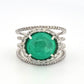 18K White Gold Oval Cabochon Emerald Ring 4.63ct Diamond Split Pave Shank 0.85ct by Devine & Co — setting detail