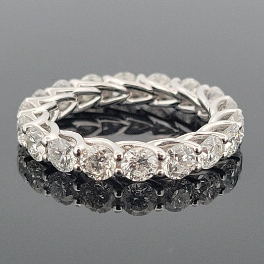 18K White Gold Diamond Eternity Trellis Band Round Brilliant 3.39ctw G-H-I SI by Devine & Co — setting detail
