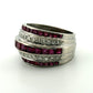 14K White Gold Ruby & Diamond Wide Band Ring Natural Square Rubies Size 7 by Devine & Co — setting detail