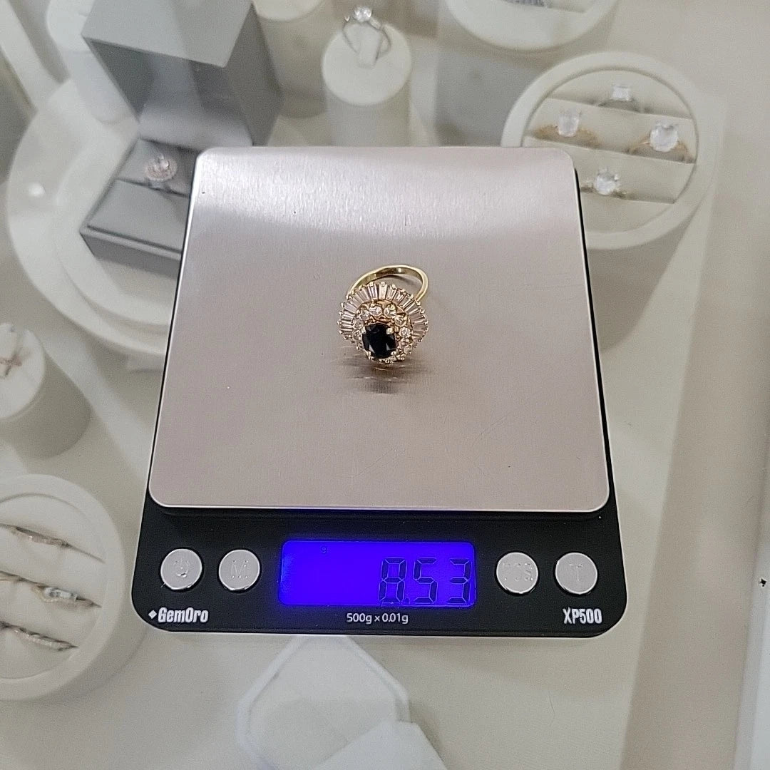 Estate 14K Yellow Gold Natural Sapphire & Diamond Ballerina Ring by Devine & Co — setting detail