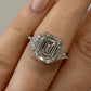 Platinum Three-Stone Ring 4.10ct Emerald Cut Natural Diamond GIA with Trillions by Devine & Co — setting detail