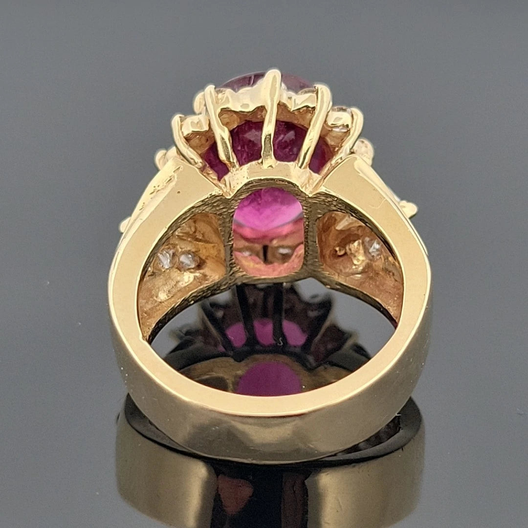Natural Oval Rubellite Tourmaline Ring 6.90ct & 2CTW Diamonds 14K Yellow Sz 6.5 by Devine & Co — setting detail