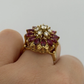 14K Yellow Gold Marquise Ruby & Diamond Cluster Ring – 8.45g – Adjustable 4.5–7 by Devine & Co — setting detail