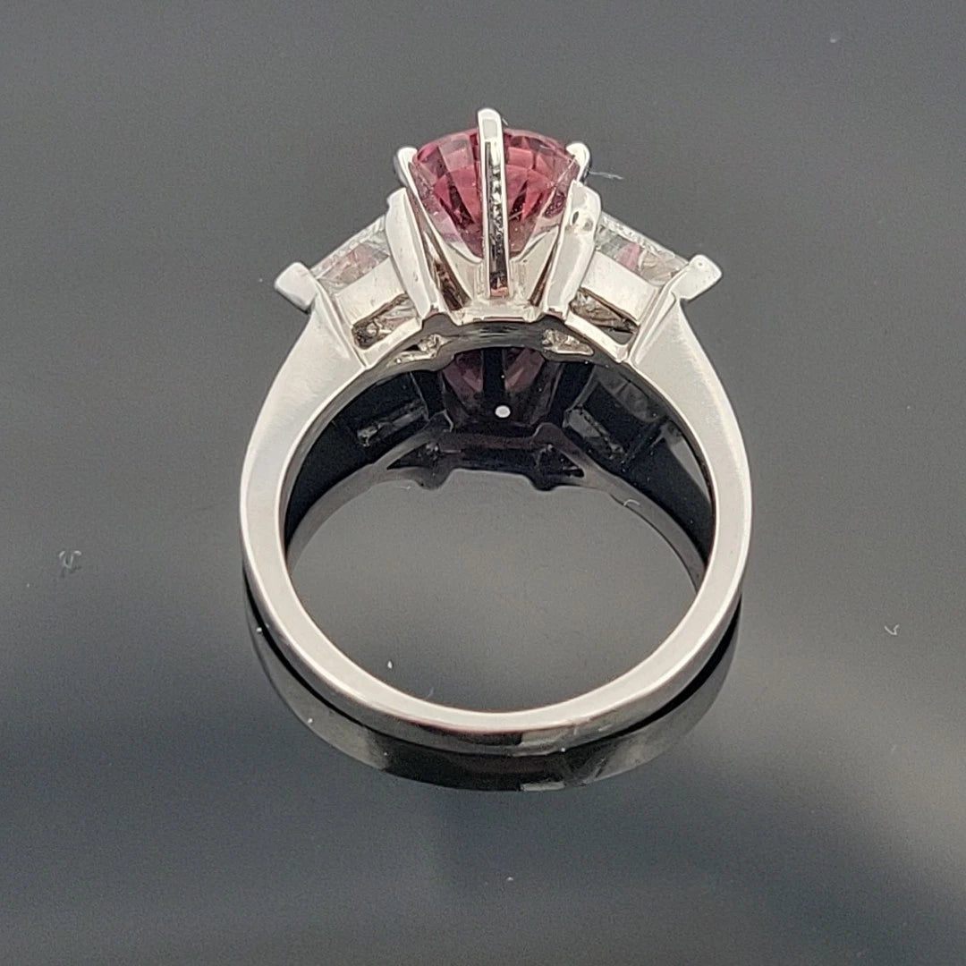 Platinum Natural Padparadscha Sapphire Trillion Diamond Ring 2.16ct .70ctw AIGS by Devine & Co — setting detail