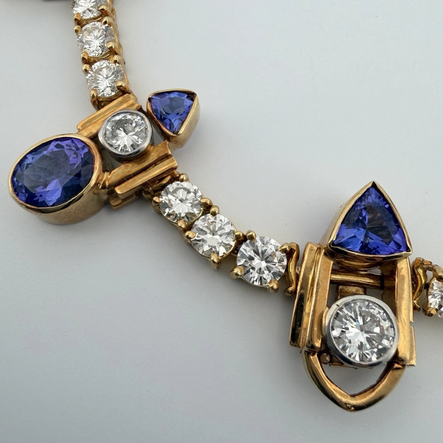 Custom Michael Sherman 18K Gold Natural Tanzanite and Diamond Necklace