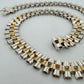Sterling Silver Yellow Plated Watch Band Link Necklace 12mm Wide 17.5 Inches