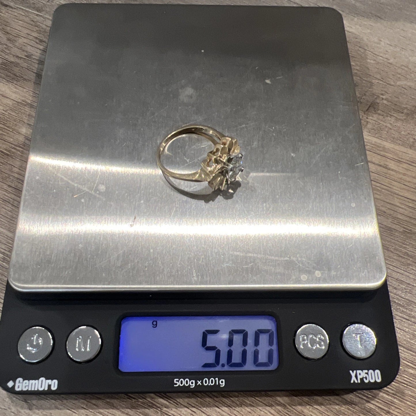 14K Yellow Gold 1.15ct Old European Cut Diamond Flower Ring H I2 Estate Sz 7.5