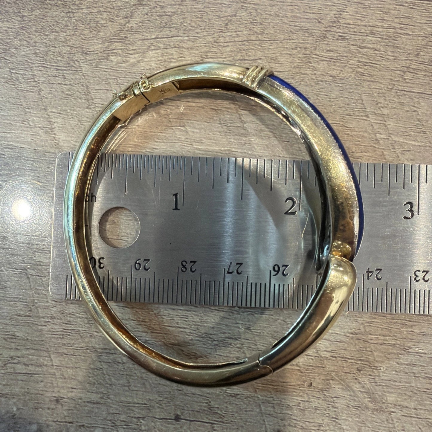 Vintage 14K Yellow Gold Lapis Lazuli Diamond Bypass Bangle Bracelet 24.33g