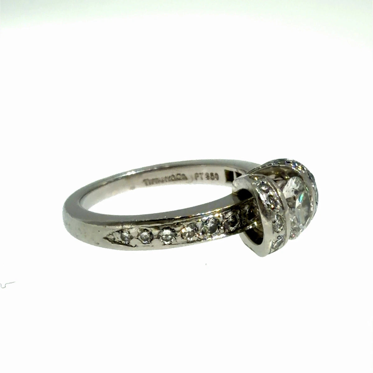 Authentic Tiffany & Co. Platinum Diamond Ribbon Ring 0.41ct F VS1 Size 3.5