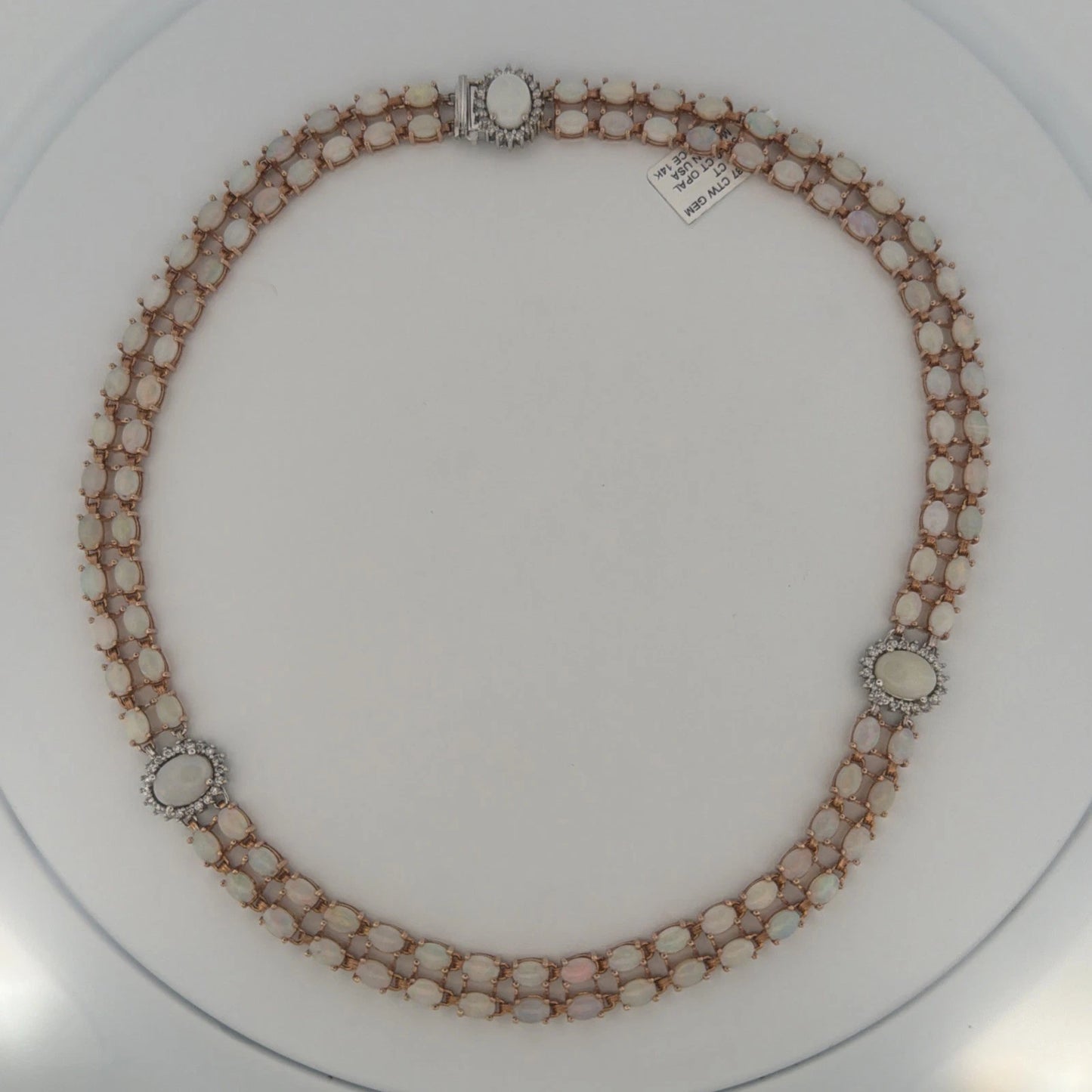 14K Rose & White Gold Opal Diamond Necklace 37.50CTW 55.98g NWT