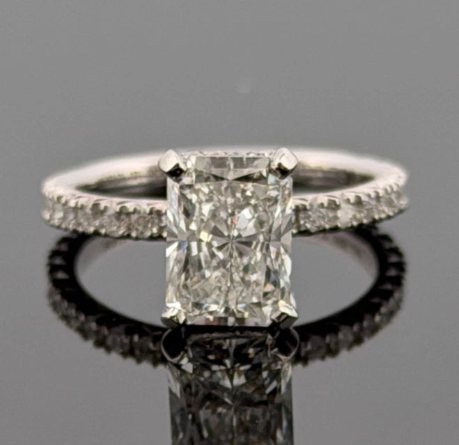 Platinum Solitaire Diamond Engagement Ring Natural Radiant 2.50ct F/VS2 GIA Sz 7 by Devine & Co — setting detail