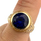Vintage Men’s 14K Yellow Gold Lab Grown Sapphire Diamond Nugget Ring Size 9.5, main view