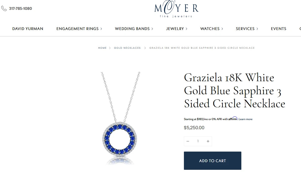 Graziela 18K White Gold Blue Round Sapphire & Diamond Circle Necklace 16" by Devine & Co — setting detail