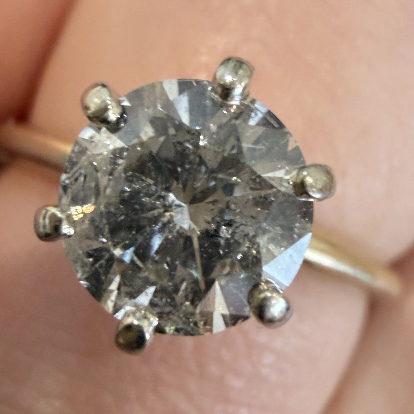 14K Gold Natural 1.27CT Round Brilliant Diamond Solitaire Ring I2, G-H Size 7.25