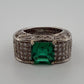 Lab Created Emerald and Diamond Ring 14K White Gold Wide Pavé Mounting 1.50CTW, additional view