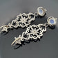 18K & 14K White Gold Moonstone Black Diamond Dangle Earrings 3" 17.9g