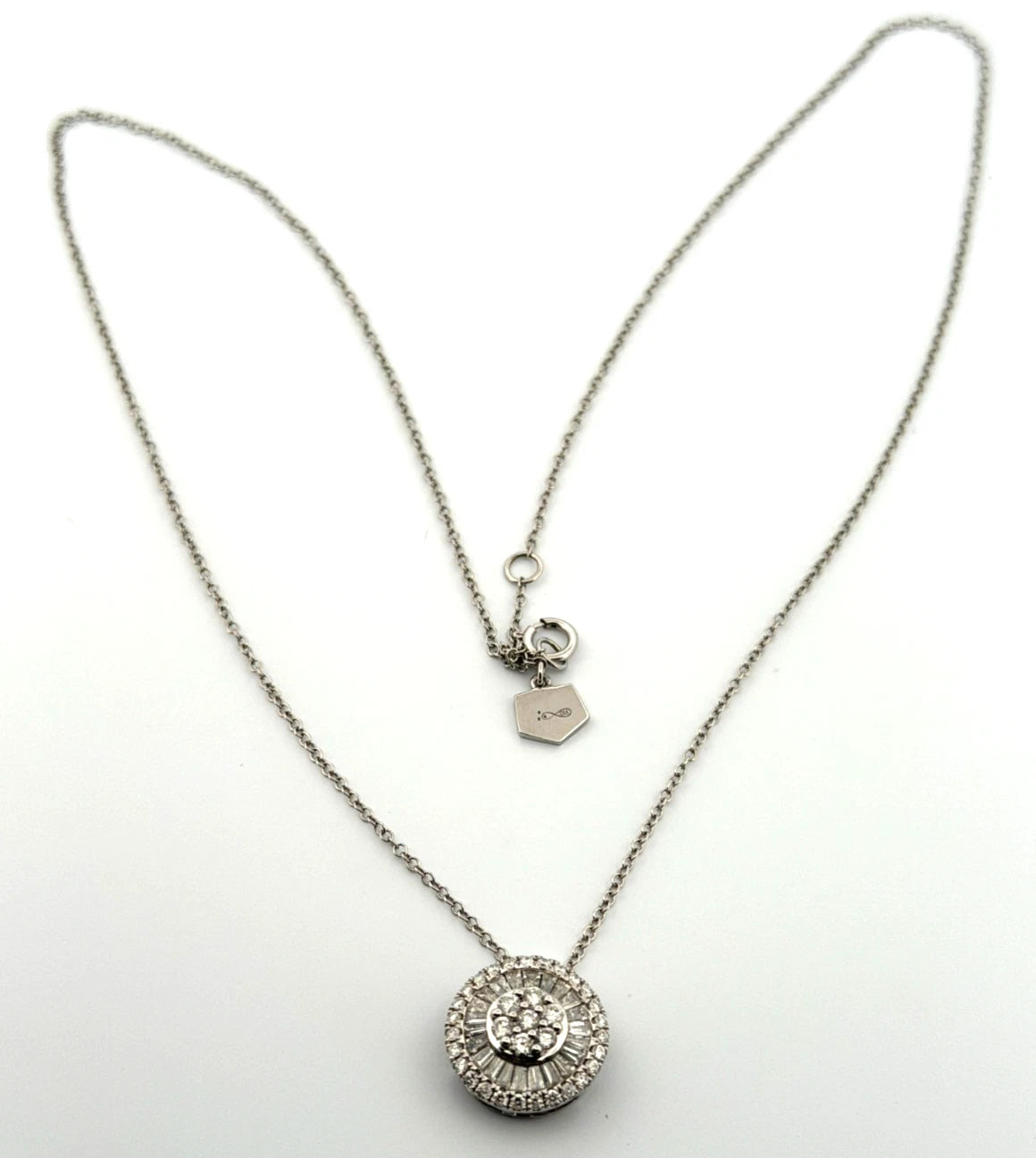 Graziela 18K White Gold Diamond Round Pizza Pendant Natural Diamonds 16" 0.75CTW by Devine & Co — profile view