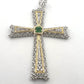 Vintage 18K Two-Tone Gold Natural Emerald Filigree Cross Pendant Italy Large