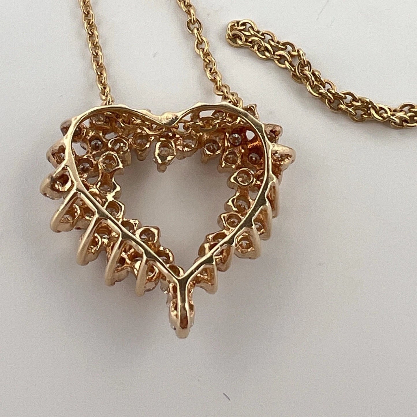 Vintage 14K Yellow Gold Diamond Open Heart Slide Pendant Necklace VS 1CTW 16"