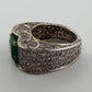 Lab Created Emerald and Diamond Ring 14K White Gold Wide Pavé Mounting 1.50CTW, secondary angle