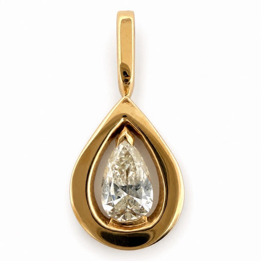Natural 1.00 CT Pear Brilliant Diamond Pendant 14K Yellow Gold VS J-K Estate