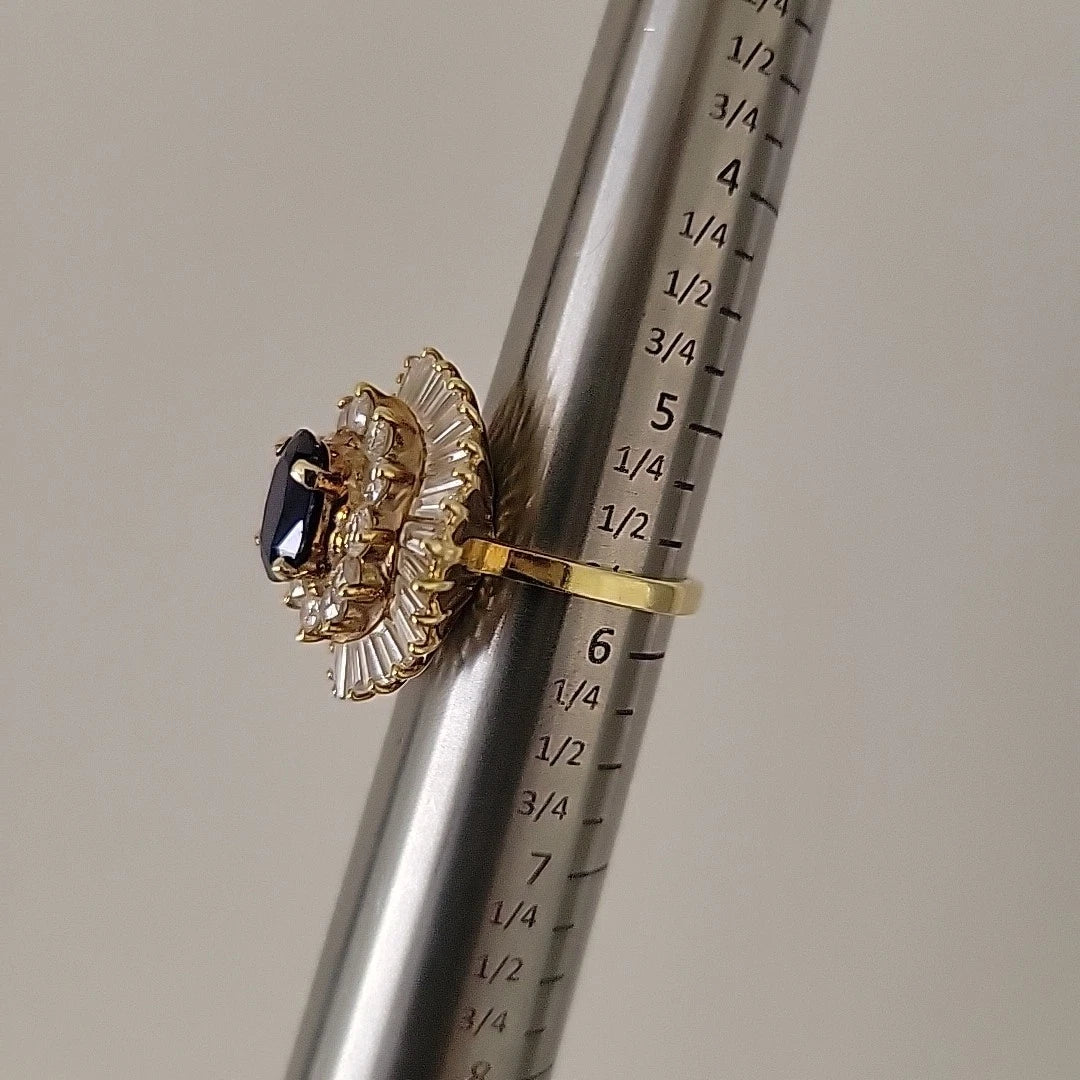 Estate 14K Yellow Gold Natural Sapphire & Diamond Ballerina Ring by Devine & Co — stone detail