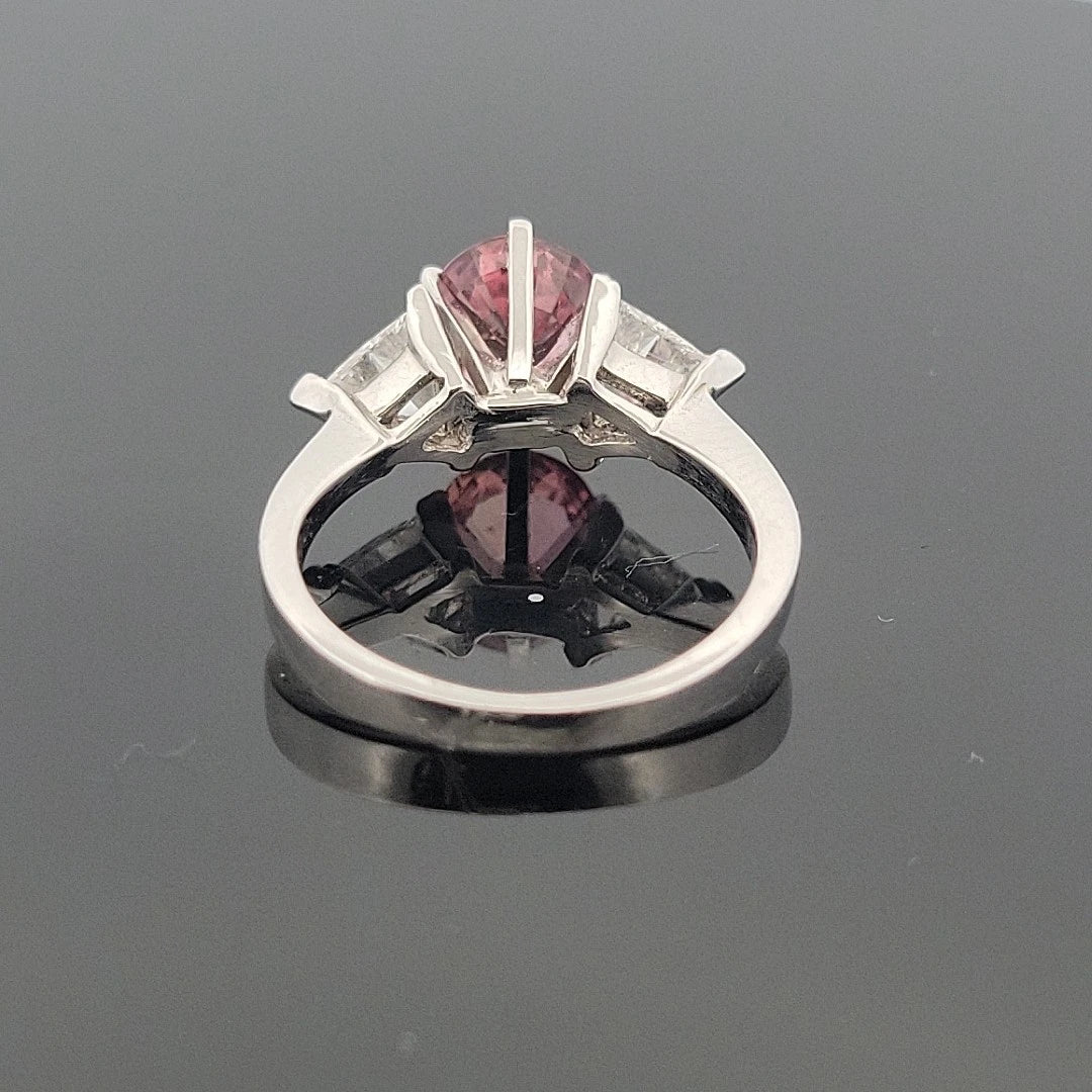 Platinum Natural Padparadscha Sapphire Trillion Diamond Ring 2.16ct .70ctw AIGS by Devine & Co — stone detail