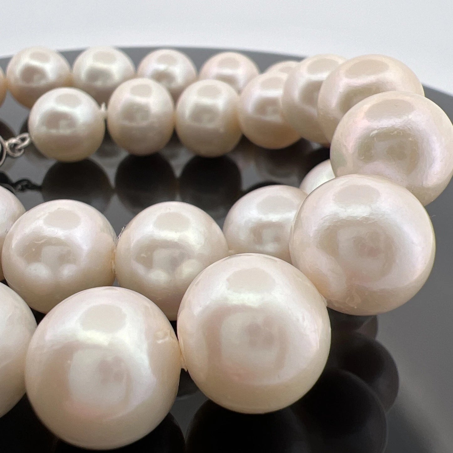 Cultured Pearl Necklace Strand Near Round/Oblong Silver Clasp 17" 11.8-13.4mm