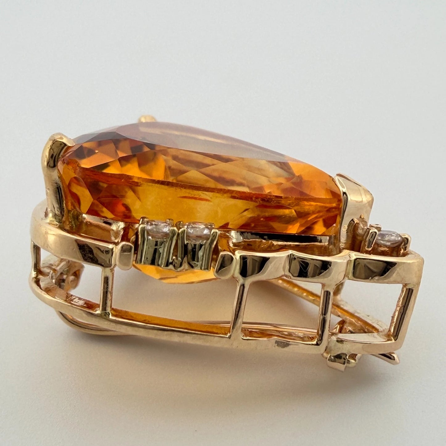 16.76ct Pear Citrine & Diamond Slide Pendant 14K Yellow Gold Estate