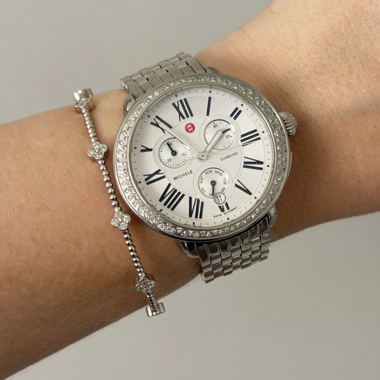 Michele Deco Diamond MW21A01A1966 Steel Watch 41x39mm 0.60 CTW
